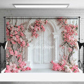 Aperturee Aperturee Elegant White Wall Photography Backdrop Pink Cherry Blossoms Arch Spring Wedding or Bridal Shower Studio Photo Prop